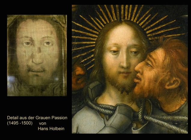 Left: The Holy Face of Manoppello / Right: Painting by Hans Holbein 