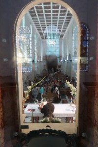 View from the empty window above the altar into the church photo: Patricia Enk