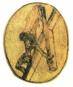 Drawing by St. John of the Cross of his vision of the Crucifixion of Jesus from above.